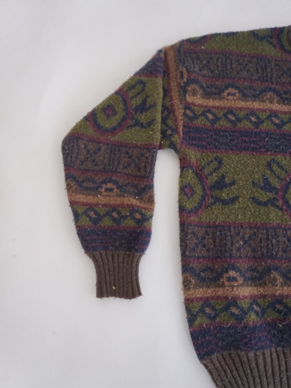 Vintage Olive Brown Tribal Southwestern Geometric Knit Sweater Cabin Grandpa M - Picture 8 of 9